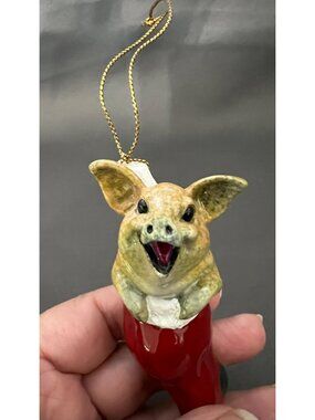 Pig In Stocking Ceramic Ornament By Kittys Critters Holiday Décor